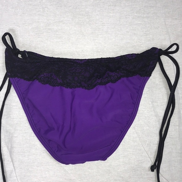 Jelly Swimwear Size S Purple Lace Trim Side Ties Bikini Bottom. Made in USA New - Picture 4 of 4